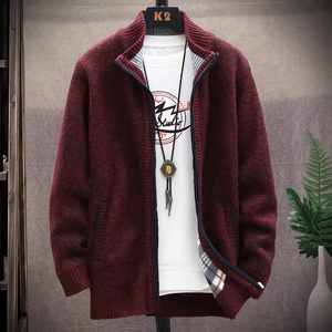 Veste décontractée en tricot d'hiver pour homme, col roulé, bouton, fermeture éclair, logo personnalisé OEM ODM, épaisseur en polaire unie - Product Image 2