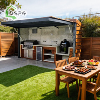 Module de cuisine de jardin hydraulique haut de gamme en acier inoxydable 304 avec barbecue intégré, évier et réfrigérateur pour jardin britannique, éclairage d'ambiance LED