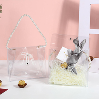 Sac cadeau transparent en PVC écologique et durable avec poignées en perles, sac fourre-tout souvenir, emballage pour bonbons de mariage, 100g