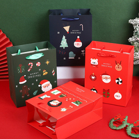 Dessin animé noël cadeau sac rouge vert papier emballage estampage feuille d'or gaufrage mat stratification disparition impression boîte dossiers