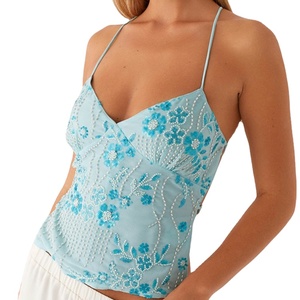 Débardeur sexy personnalisé de haute qualité pour <span class=keywords><strong>femme</strong></span>, style décontracté printemps-été, sans manches, col en V, orné de strass - Product Image 6