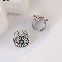 Ensemble de bagues Comiya Western Vintage ethniques en alliage rose turquoise avec motifs floraux sculptés, bagues minimalistes chics personnalisées pour femmes