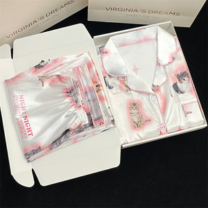 S0172R nuovo <span class=keywords><strong>pigiama</strong></span> sottile estivo <span class=keywords><strong>con</strong></span> <span class=keywords><strong>stampa</strong></span> di gatto carino da donna può essere indossato come capospalla in seta temperamento <span class=keywords><strong>pigiama</strong></span> comodo da donna - Product Image 3