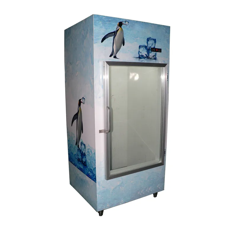 Bolsa de hielo para interiores, refrigerador de almacenamiento con puerta de vidrio, ventilador de refrigeración vertical, escaparate de exhibición de hielo, congelador de 100 bolsas