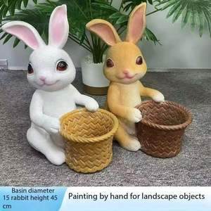 مزارعي زهور أرنب عالية الجودة حرف راتنج لطيف لديكور المنزل الأنيق الداخلي والخارجي - Product Image 5