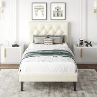 Cadre de lit rembourré minimaliste haut de gamme, disponible en tailles double, simple, queen et king, avec une construction durable pour appartement et usage domestique