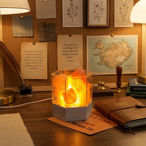 Lampe de table en pierre de sel de l'Himalaya naturelle, lampe à lave, veilleuse LED d'ambiance en cristal, prise USB, décoration de chambre, cadeau, lampe de méditation - Product Image 1