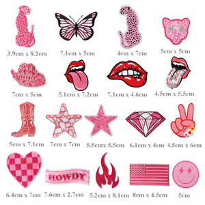 Prezzo all'ingrosso grazioso tessuto di feltro materiale bullone sorriso farfalla fuoco Cowboy Design ferro su ricamo rosa toppe rosa - Product Image 3