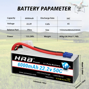 Batterie Lipo HRB 6S 22.2V 5000mAh 5200mah 6000mah 8000mah 10000mah 12000mah 16000mah 22000mah 50C pour drone UAV RC Quadricoptère - Product Image 2