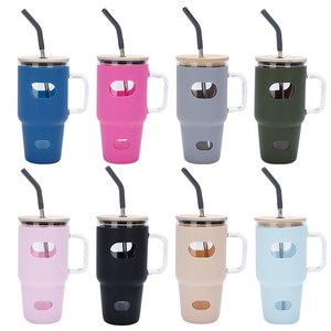 Vaso Doble de Vidrio para Bebidas, Taza de Agua para Auto con Tapa y Funda de Silicona, Tazas de Cerámica - Product Image 5
