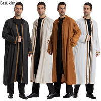 Abaya ouverte pour hommes, Jubba Thobe saoudienne, Vêtement islamique, Kimono Ramadan, Robe à manches longues, Caftan, Robe arabe de Dubaï à col montant