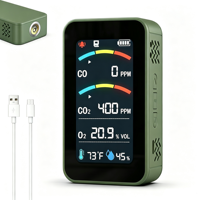 Detector de Calidad del Aire Portátil 7 en 1, Recargable, con Monitor de O2, CO, CO2, Temperatura y Humedad, Linterna y Tarjeta SD para Camping