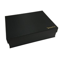 Boîte cadeau rigide magnétique noire personnalisée en gros avec laminage mat et insert en mousse pré-découpé pour bouteilles de vin et verres