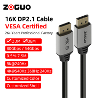 Câble DP 2.1 haute vitesse 96 Gbit/s ZONG Factory Wholesale, vidéo audio 16K, câble tressé en PVC, connecteurs plaqués or, sans oxygène