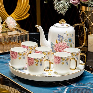 Ceramic <b>Cup</b> Tray High Appearance Horizontal <b>Cup</b> <b>Set</b> 8 Pieces Jingdezhen Light Luxury Style Chinese Bone China <b>Cup</b> <b>Set</b> - Product Image 1
