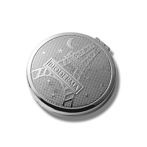 Miroir de maquillage portable double face en métal argenté gaufré, vente en gros, avec logo personnalisé - Product Image 2