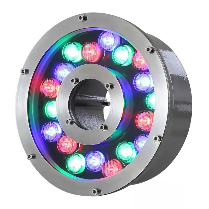 1 pz MOQ 18W RGB AC 24V IP68 7 colori in acciaio inox sommergibile grande stagno ugello fontana getto LED luce subacquea AC 12V RGB