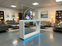 Kios OLED Transparan Horizontal 55 inci 1080p, Layar Sentuh 10 Titik, Signage Digital, Transmisi Cahaya 43%, RS232, untuk Toko Ritel Komersial