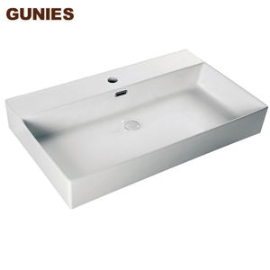 Lavabo Rettangolare Moderno in Ceramica Bianca Gunies, da Appoggio, con Foro Singolo, Ecologico, per Bagno - Product Image 1