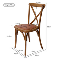 Chaises de salle à manger rustiques empilables en plastique détachables à dossier croisé avec assise en rotin naturel pour mariages en plein air - Vente en gros
