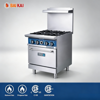 Cuisinière professionnelle à gaz en acier inoxydable pour restaurant, avec brûleurs, plaque de cuisson, gril et four, gaz naturel