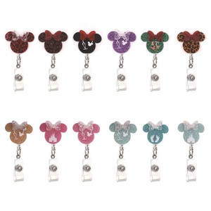 Mickey Glitter Acrylic Easy-Pull Retractable Buckle Rotating Breast Card for Doctor Nurse Work Promotional Keychains Carabiners