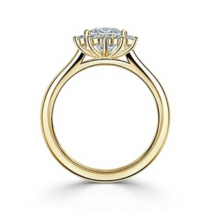 Anillo de Compromiso con Diamante Cultivado en Laboratorio de Corte Princesa de 5.5CT, Estilo Halo en Racimo, Oro Sólido de 14K, Diseño Floral para Boda - Product Image 4