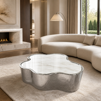 Table basse en acier inoxydable poli miroir, forme organique moderne, table centrale de luxe pour café