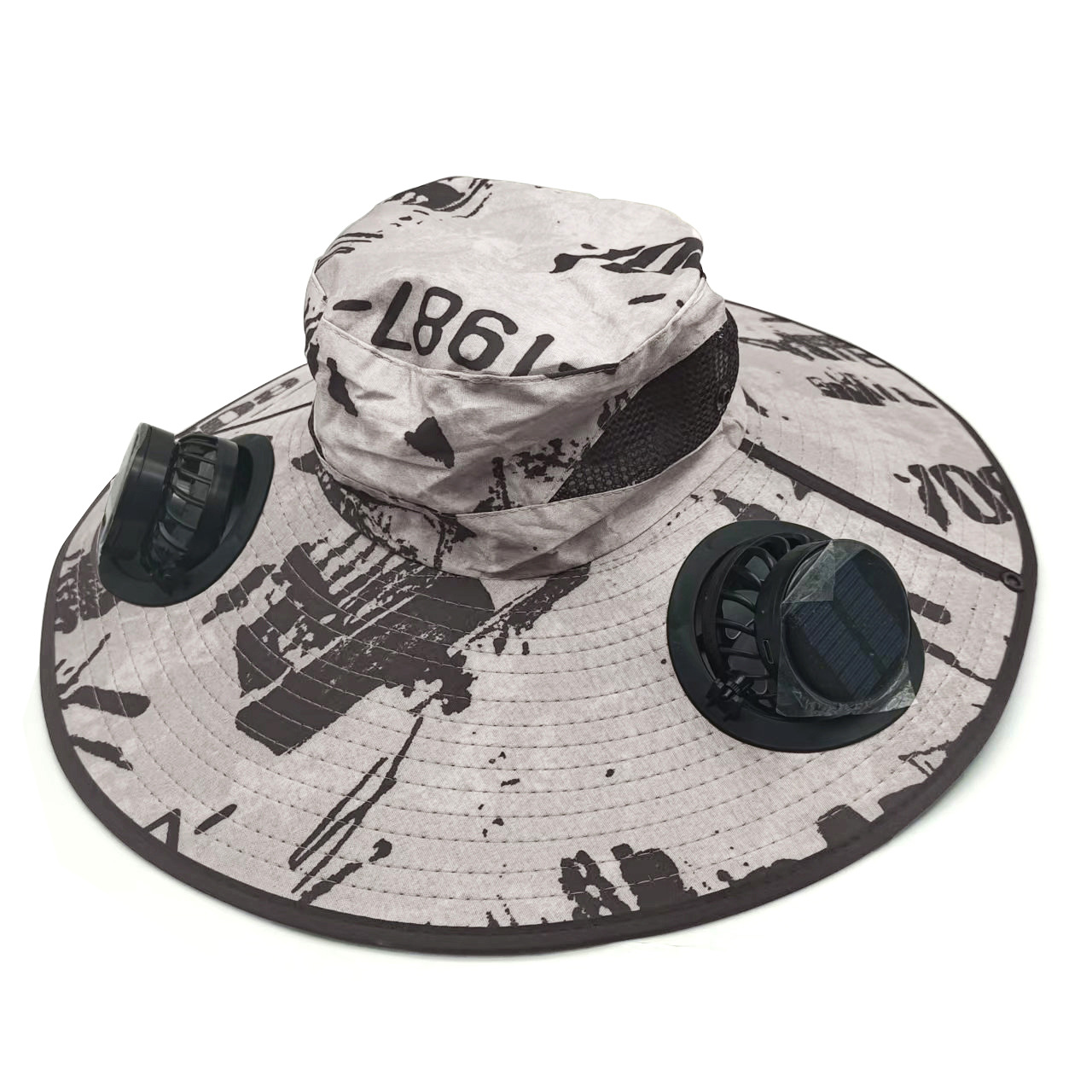 Solar-powered dual-fan fisherman hat-camouflage khaki