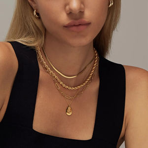 שרשרת שכבת נייר מצופה זהב 18 קראט עבור נשים עמיד למים שרשרת ברזל נירוסטה נחש הרינקה - Product Image 5