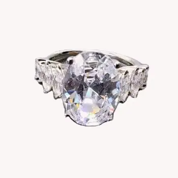 Set cincin berlian zirkonium perak uniseks, perhiasan fesyen pesta ulang tahun pertunangan klasik dapat disesuaikan