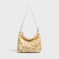 Sac Hobo de Luxe Designer à Paillettes pour Femme, Sac à Bandoulière Noir Scintillant en Forme de Croissant avec Poignée en Faux Perles, Sac Fourre-tout Bandoulière