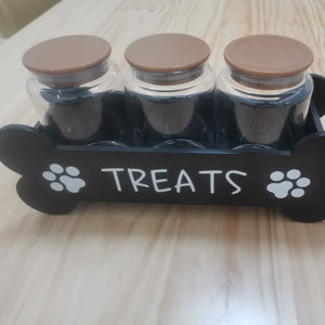 Recipiente de Madeira para Petiscos de Cão com Alça Conjunto de Jarros para Ração de Cão Caixa de Armazenamento de Madeira Estilo Moderno - Product Image 2