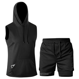 Ouma hooded T-shirt sports <b>men's</b> fitness mountaineering suit sleeveless <b>vest</b> quick-drying mesh fitness running T-shirt breath - Product Image 1