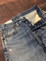 Jean vintage utilitaire pour homme de haute qualité, coupe droite, en denim selvedge, effet usé, déchiré, avec rivets et cristaux, marque privée