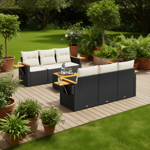 Grand ensemble de canapés de jardin pliables en rotin PE noir, mobilier d'extérieur élégant avec coussins en mousse haute densité pour usage extérieur - Product Image 2
