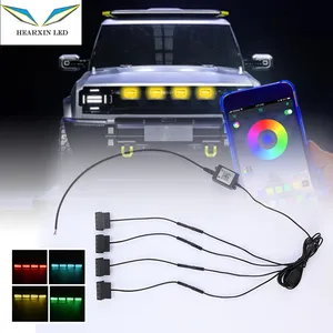 Lampu jaring tengah mobil LED Universal lampu jaring Tengah merah/biru es/ungu/hijau/kuning lampu kecil kontrol aplikasi eksterior lampu kabut depan