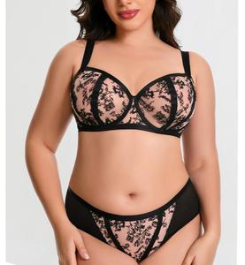 Set Reggiseno in <span class=keywords><strong>Pizzo</strong></span> da Donna Taglie Forti, Reggiseno Minimizer Traspirante ad Alta Elasticità e <span class=keywords><strong>Slip</strong></span> a Vita Alta per Donna - Product Image 1
