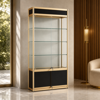 Vitrine à bijoux en verre trempé, vitrine verticale avec cadre métallique pour boutique de détail, vitrine verrouillable avec éclairage LED