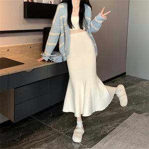 Jupes longues décontractées en tricot à taille élastique, 3 coloris, couleur unie, mode pour femmes - Product Image 5