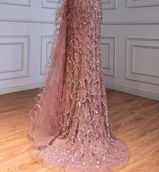Green single-shoulder high-end elegant temperament slim fish tail fork long luxury banquet evening dress