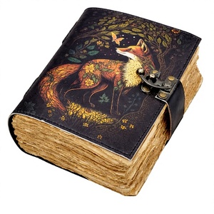 NEW ERA Cuaderno de Tapa Dura de Cuero con Estampado UV Vintage, Estilo Acuarela, Cosido con Hilo, Tapa de Piel de Zorro, Borde Irregular, 100 Hojas, Negro, Regalo - Product Image 1