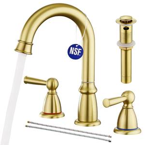 Gold <b>Brushed</b> Classic Dual Handle Widespread 3 Hole 8" Bathroom Faucet - Product Image 1