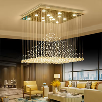 Lustre moderne carré personnalisé pour hôtel, mariage, salon, lampe de plafond suspendue en cristal, télécommande, alimentation AC