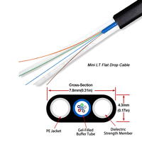 Cable de fibra FTTH plano marca OWIRE g657a1 1km rollo 2 4 6 12 24 Core FRP fuerza plana FTTH Cable de caída de fibra óptica