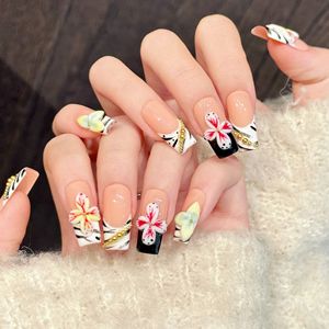 <span class=keywords><strong>Uñas</strong></span> Postizas Hechas a Mano, Diseño Francés <span class=keywords><strong>con</strong></span> Estampado de Cebra, <span class=keywords><strong>Uñas</strong></span> Postizas de Lujo <span class=keywords><strong>con</strong></span> <span class=keywords><strong>Flores</strong></span> 3D, Reutilizables, <span class=keywords><strong>con</strong></span> Pegamento, para Venta al por Mayor - Product Image 5