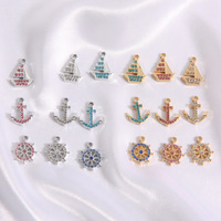 Accesorios de Joyería de Aleación con Incrustaciones de Diamantes, Ancla de Velero, Timón, Temática Náutica, Pulsera, Collar, Llavero W810