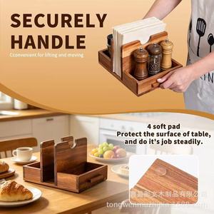 Wooden Divided Tableware Storage Rack With <b>Paper</b> Towel Holder Desktop <b>Kitchen</b> Organizer Multipurpose 8-11.9in Depth - Product Image 1