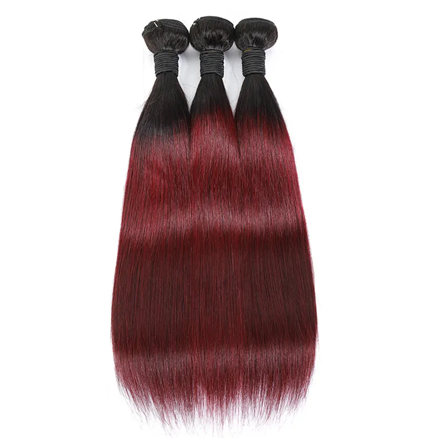 1b/99J Straight Burgundy Human Hair 24 26 28 Inch 2 Tone Cheap Hair Bundles Cuticle Aligned Raw Virgin Brazilian Hair Bundles
