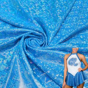 Pas de quantité minimale de commande <span class=keywords><strong>verre</strong></span> cassé bleu brillant feuille métallique estampage à chaud points mystiques Stretch Nylon Spandex maillots de bain gymnastique justaucorps tissus - Product Image 1